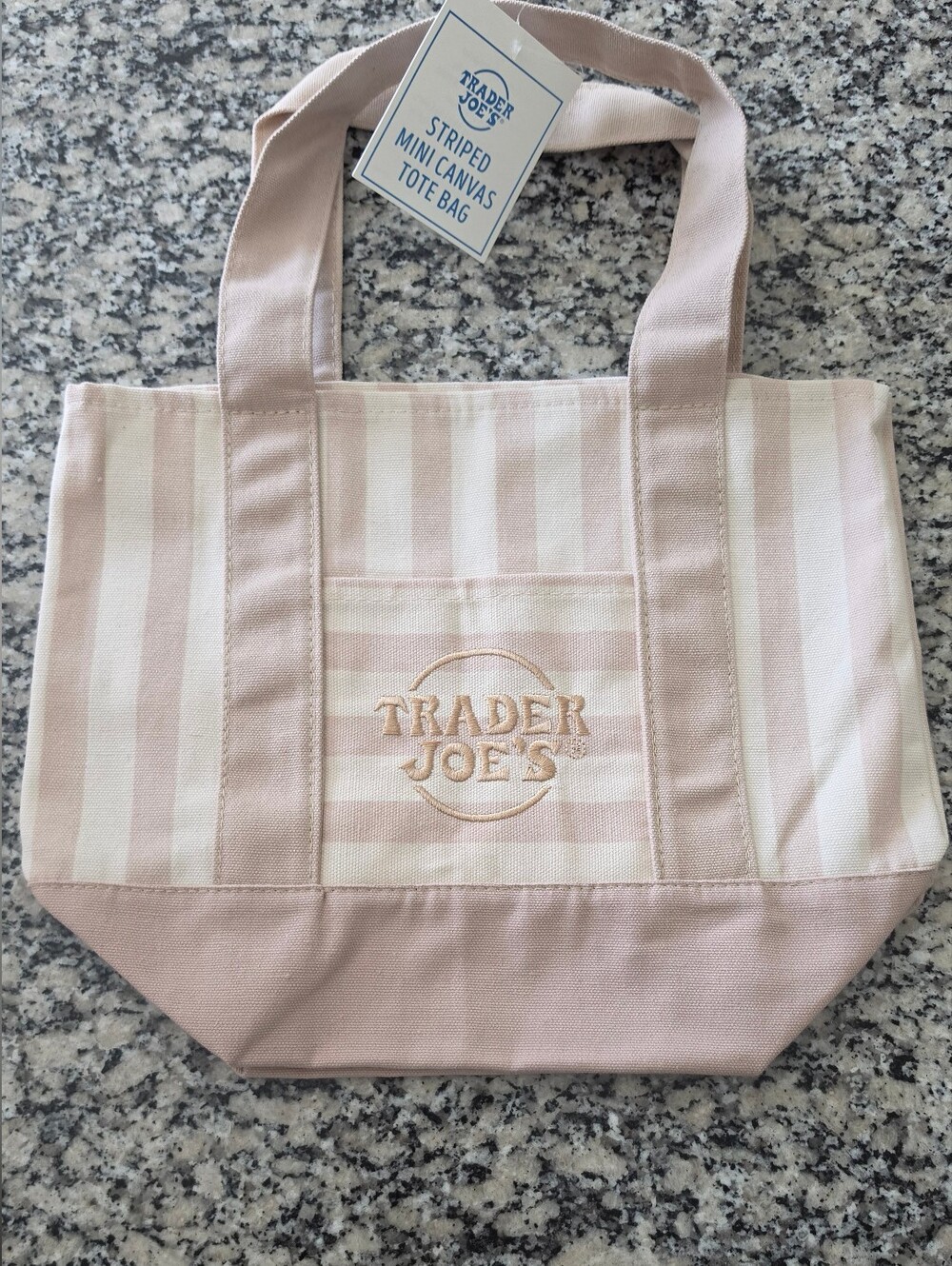 NWT Trader Joe's Mini Canvas Tote Bag Tan Pastel Striped